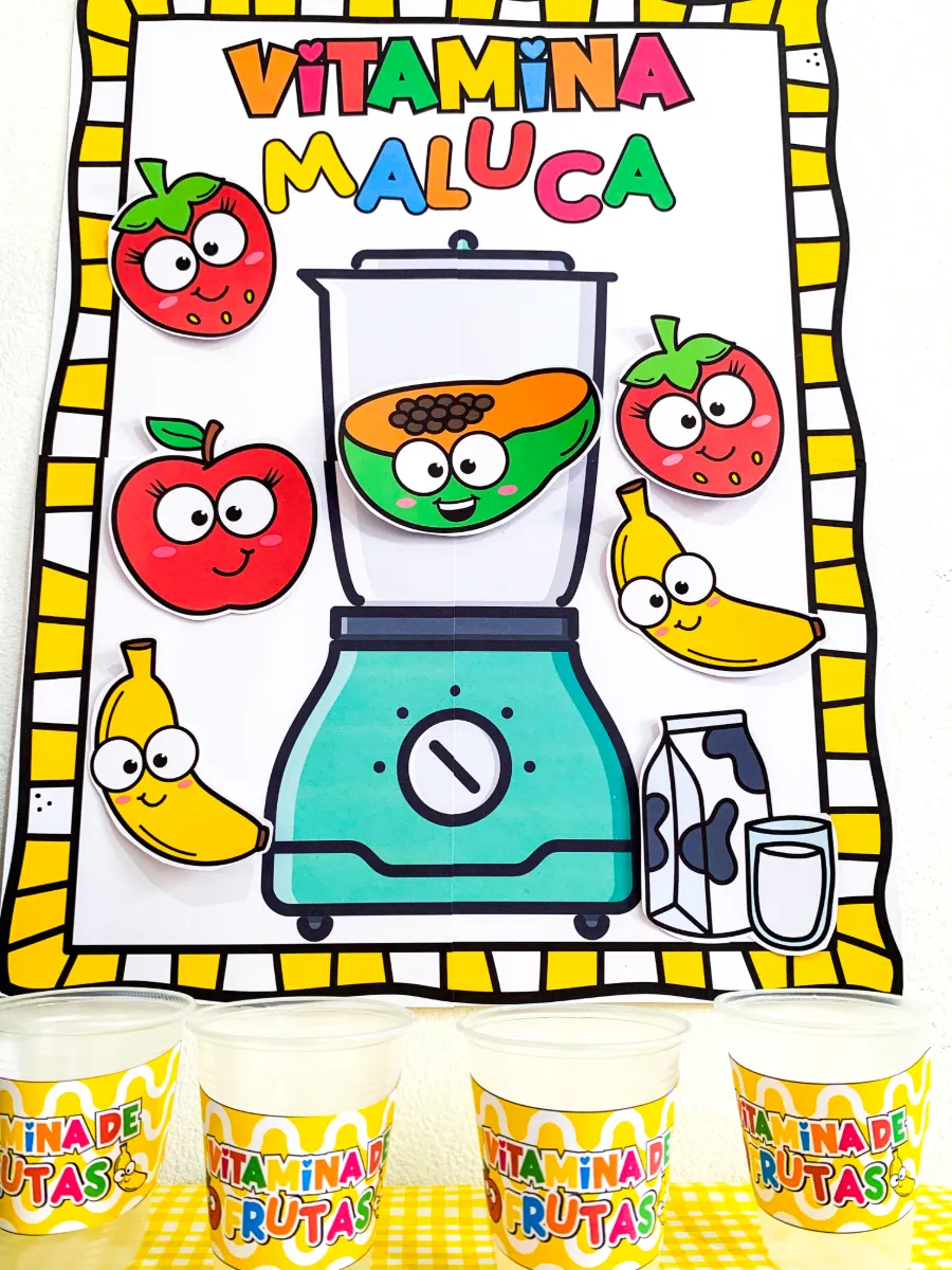 Kit Vitamina de Frutas para Educação Infantil — amostra 3: Kit Vitamina de Frutas com receita ilustrada, jogo da memória e…