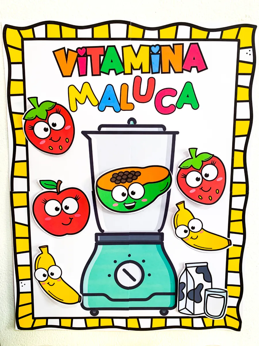 Kit Vitamina de Frutas para Educação Infantil — amostra 4: Kit Vitamina de Frutas com receita ilustrada, jogo da memória e…