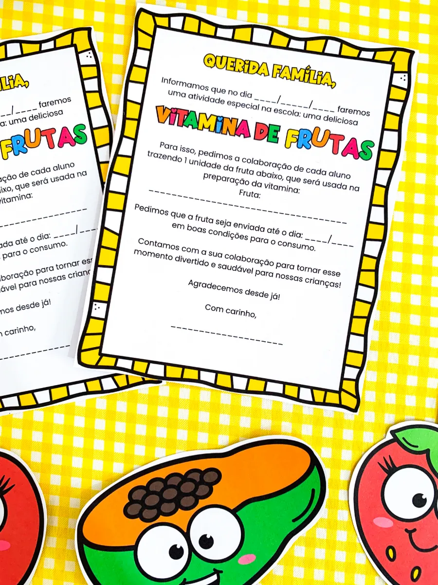 Kit Vitamina de Frutas para Educação Infantil — amostra 5: Kit Vitamina de Frutas com receita ilustrada, jogo da memória e…