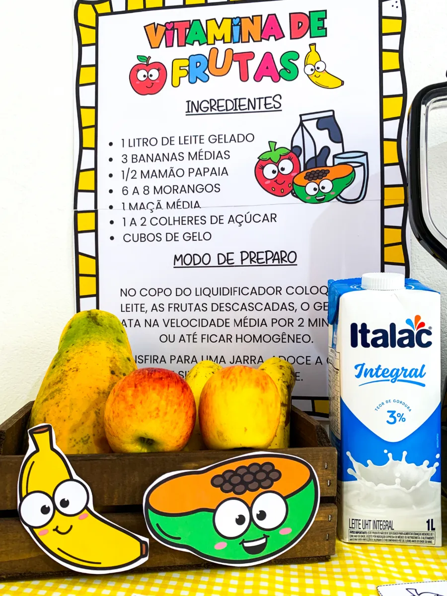Kit Vitamina de Frutas para Educação Infantil — amostra 6: Kit Vitamina de Frutas com receita ilustrada, jogo da memória e…
