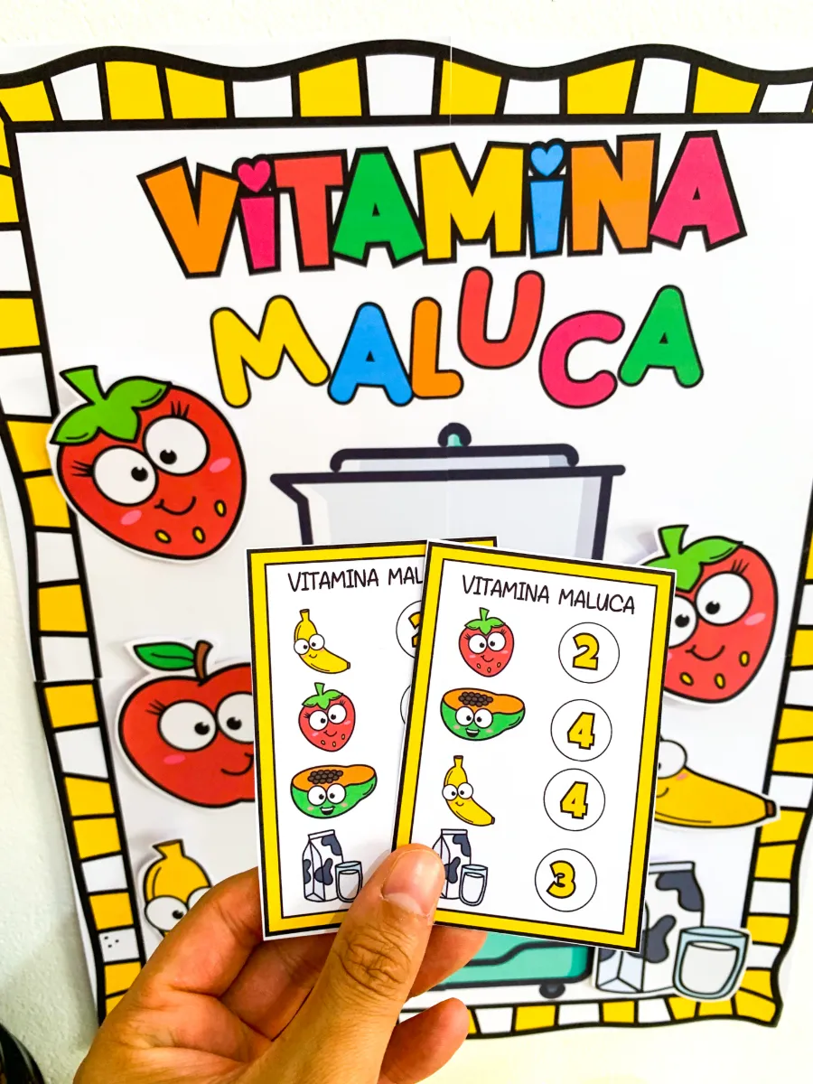 Kit Vitamina de Frutas para Educação Infantil — amostra 7: Kit Vitamina de Frutas com receita ilustrada, jogo da memória e…