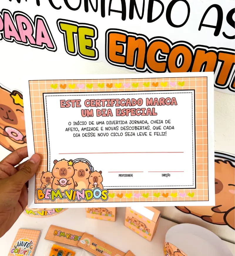 Kit Volta às Aulas Capivara Cute em PDF para Imprimir — amostra 2: O que vem no material