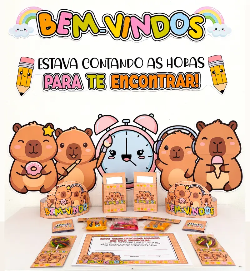 Kit Volta às Aulas Capivara Cute em PDF para Imprimir — capa do material