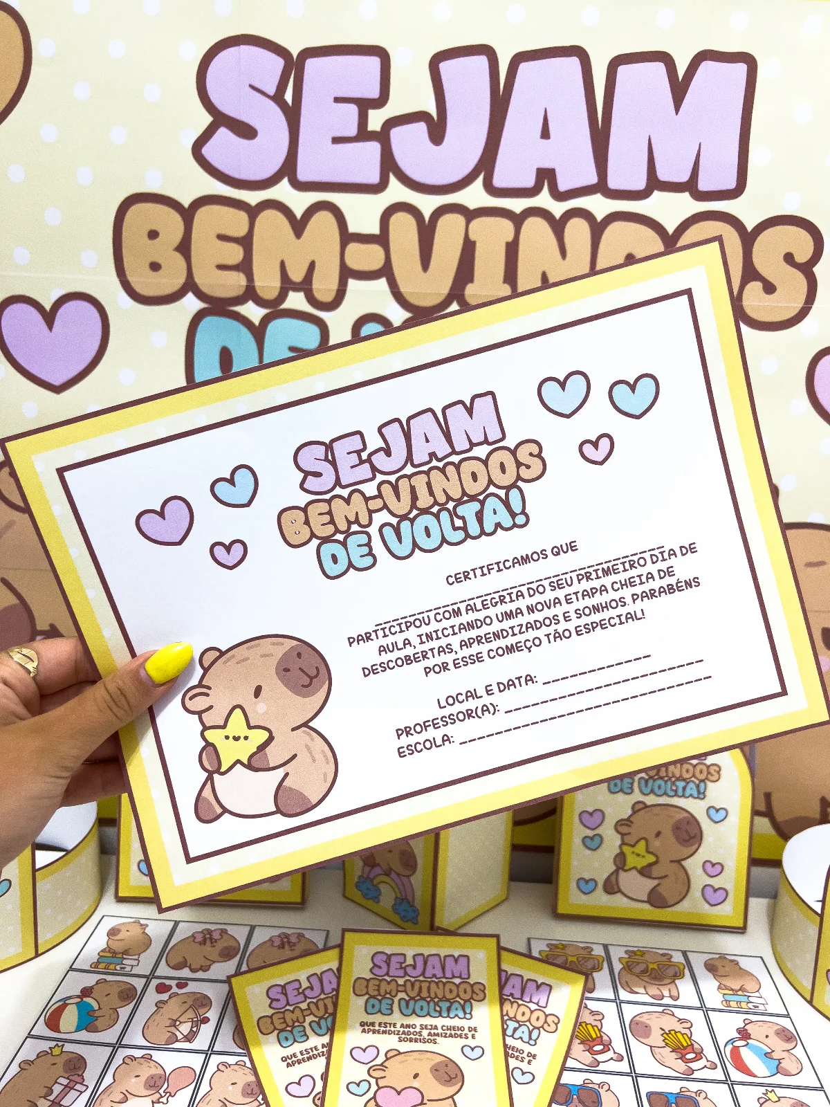 Kit Volta às Aulas Capivara Fofa em PDF | Painel, Coroa, Jogos e Lembrancinhas — amostra 3: O Kit Volta às Aulas – Tema…