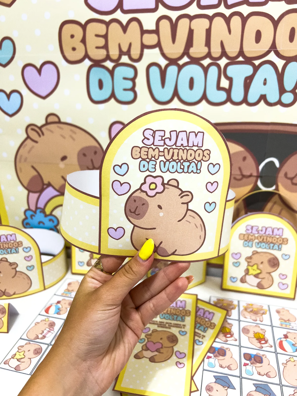 Kit Volta às Aulas Capivara Fofa em PDF | Painel, Coroa, Jogos e Lembrancinhas — amostra 4: O Kit Volta às Aulas – Tema…