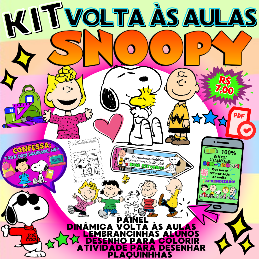 Kit volta às aulas com lembrancinha e dinâmica: snoopy – PDF para Imprimir — capa do material