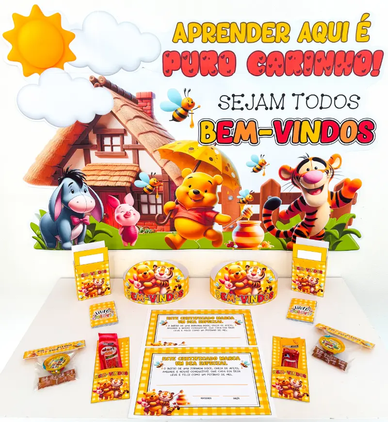 Kit Volta às Aulas Ursinho Pooh em PDF para imprimir — amostra 1: Kit Volta às Aulas Ursinho Pooh: acolhimento desde a…