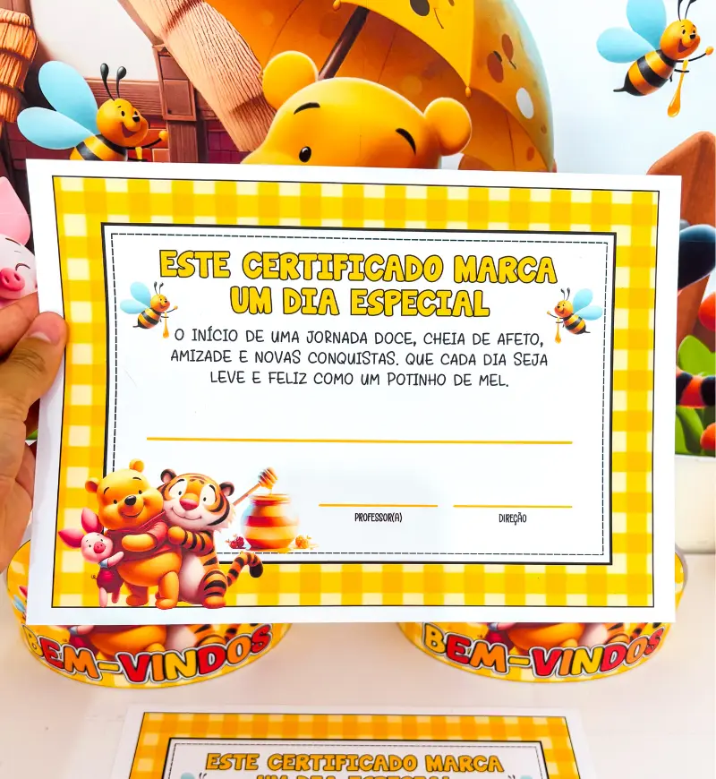 Kit Volta às Aulas Ursinho Pooh em PDF para imprimir — amostra 2: O que acompanha o material