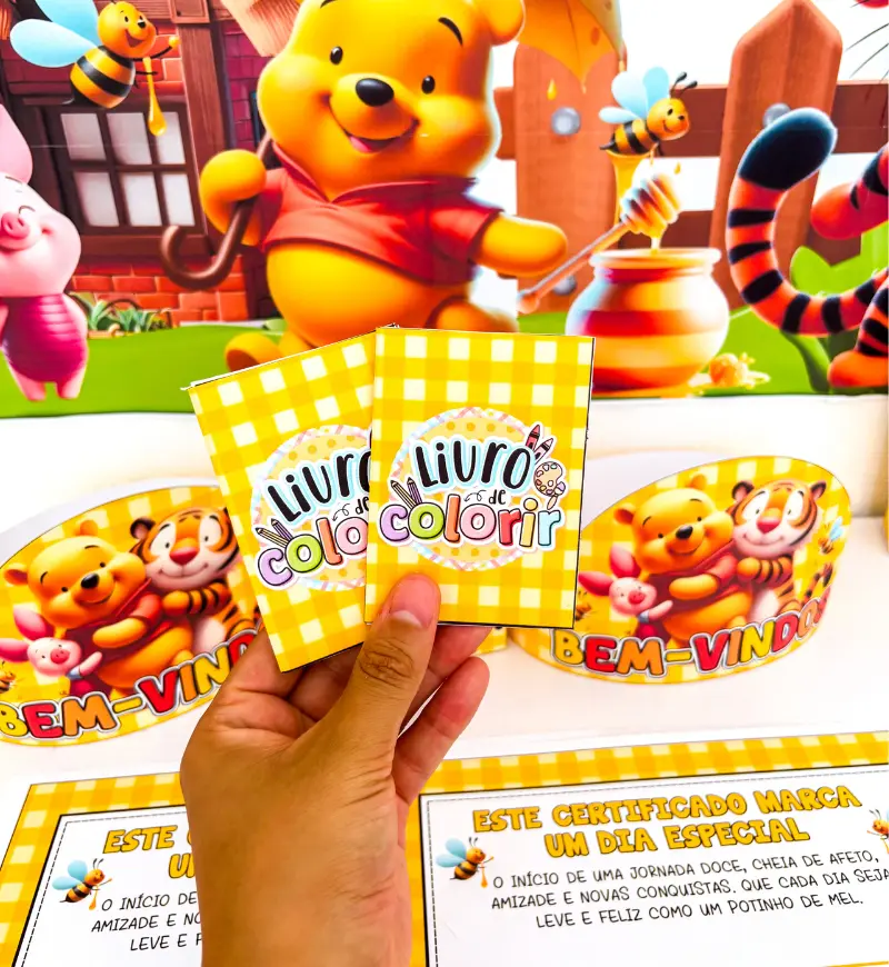 Kit Volta às Aulas Ursinho Pooh em PDF para imprimir — amostra 6: Receba a turma com carinho usando o Kit Volta às Aulas…