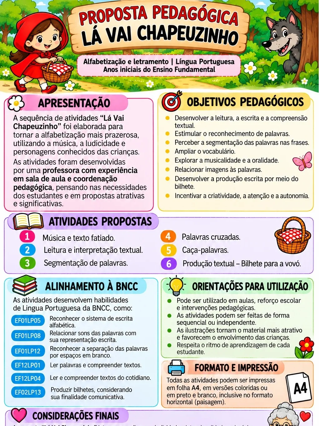 "LÁ VAI CHAPEUZINHO" - ATIVIDADES INSPIRADAS NA MÚSICA DE WEBER LOPES — amostra 6: 5. Produção textual – Bilhete para a vovó
