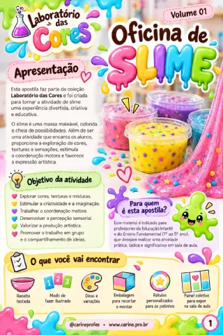 Laboratório das Cores: Oficina de Slime. Ed. Infantil e Ensino F. I — amostra 1: Você encontrará no material