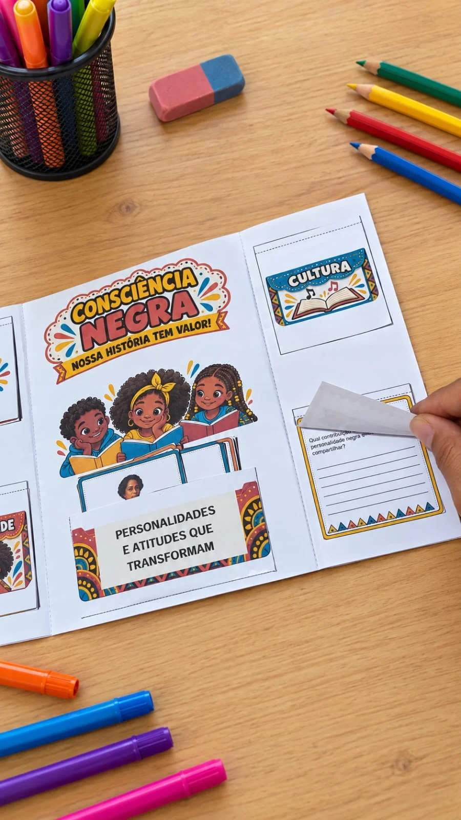 Lapbook Consciência Negra – Atividade Interativa PDF — amostra 2: Lapbook Consciência Negra em PDF com abas, 8…