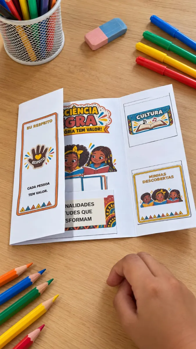 Lapbook Consciência Negra – Atividade Interativa PDF — amostra 3: Lapbook Consciência Negra em PDF com abas, 8…
