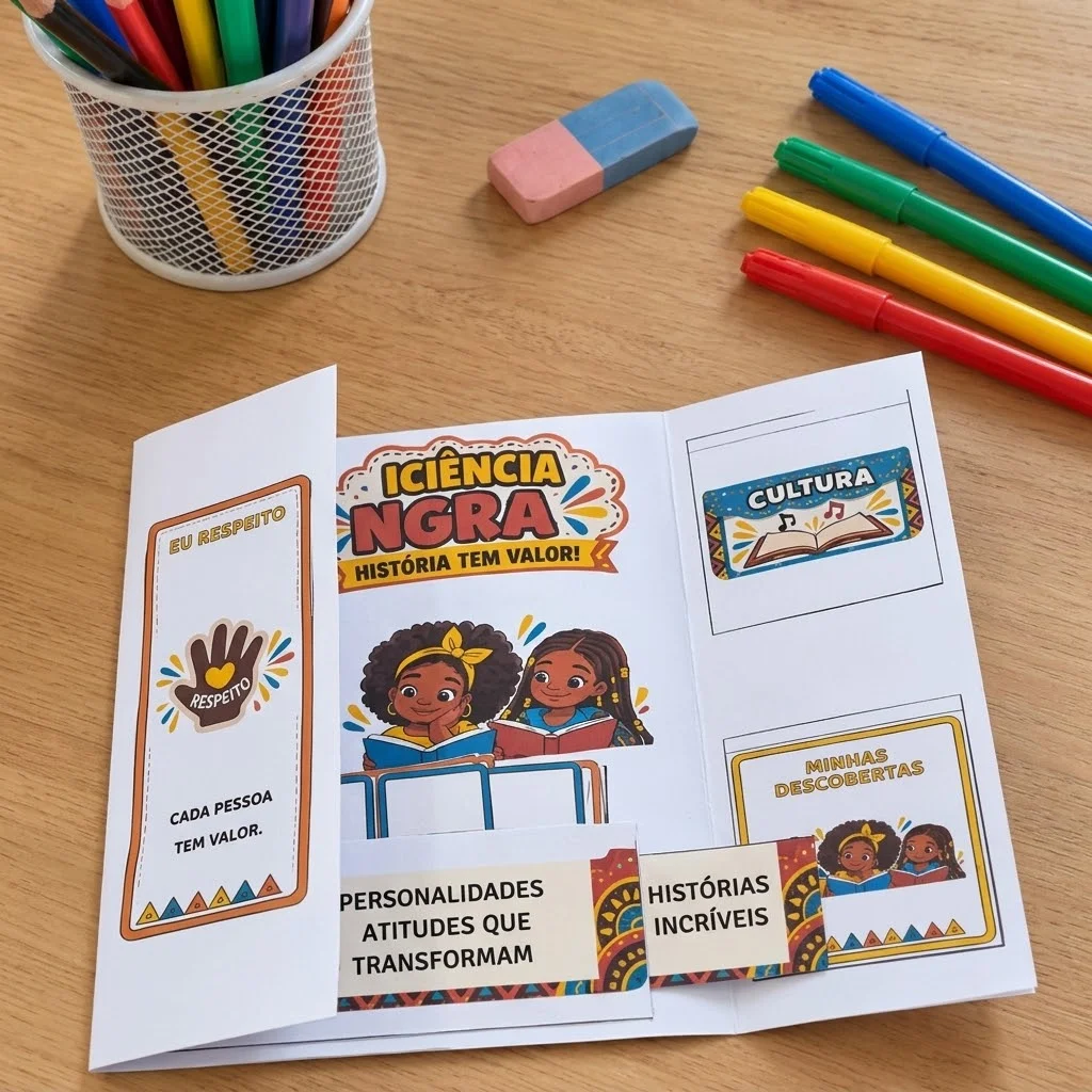 Lapbook Consciência Negra: Colorido e para Colorir — amostra 1: O QUE ACOMPANHA O MATERIAL?