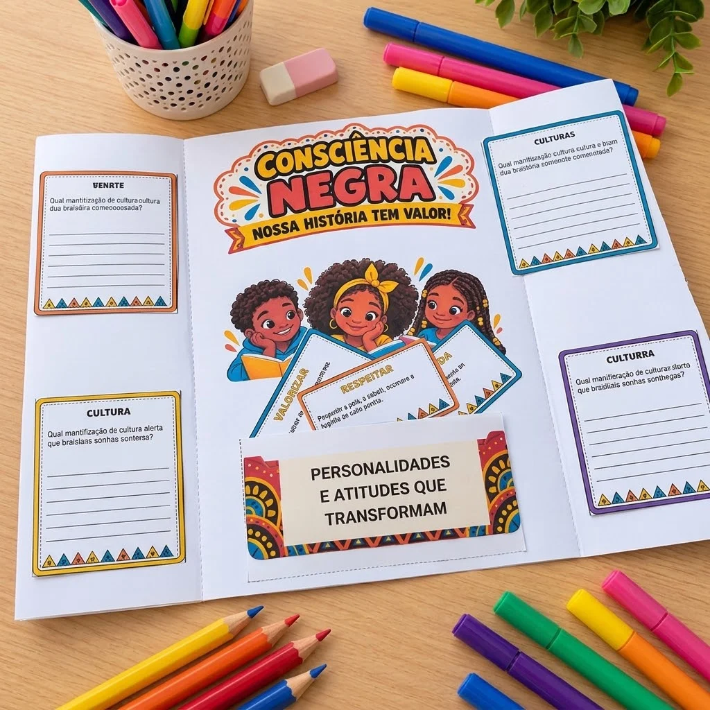 Lapbook Consciência Negra: Colorido e para Colorir — amostra 5: Lapbook Consciência Negra com fichas, cartões, minilivro e…