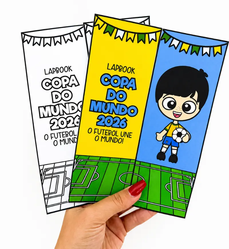 Lapbook Copa do Mundo 2026 para Imprimir e Montar — amostra 2: O que vem no material