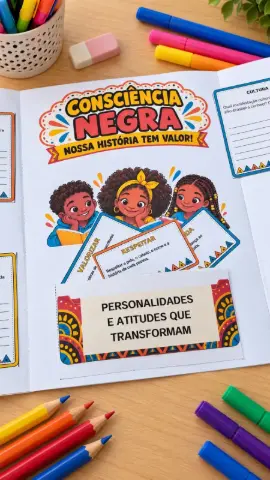 Lapbook da Consciência Negra em A4 — amostra 6: Lapbook interativo com versões colorida e para colorir, personalidades,…