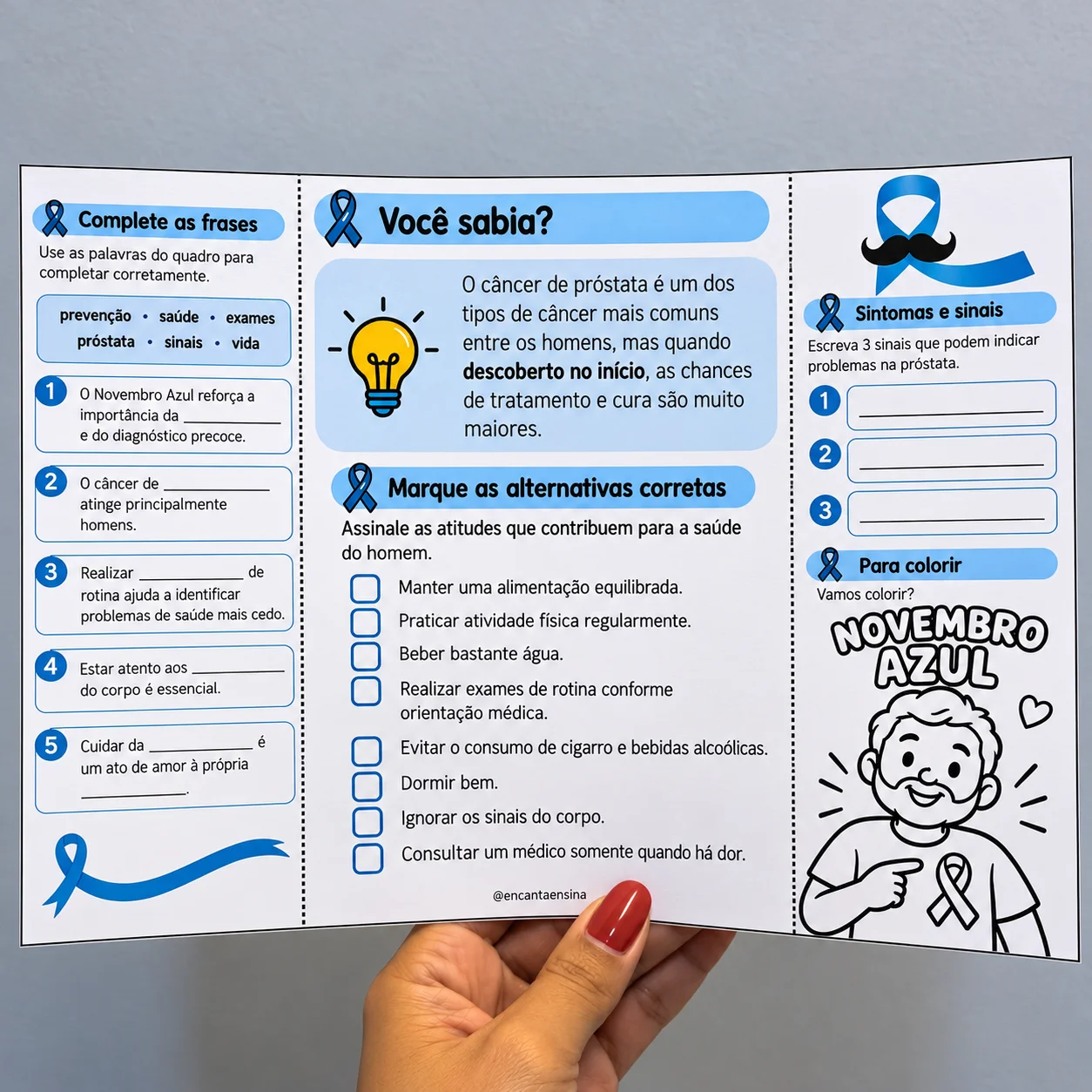 Lapbook Novembro Azul - Atividades sobre Saúde e Conscientização — amostra 3: Lapbook Novembro Azul com atividades…