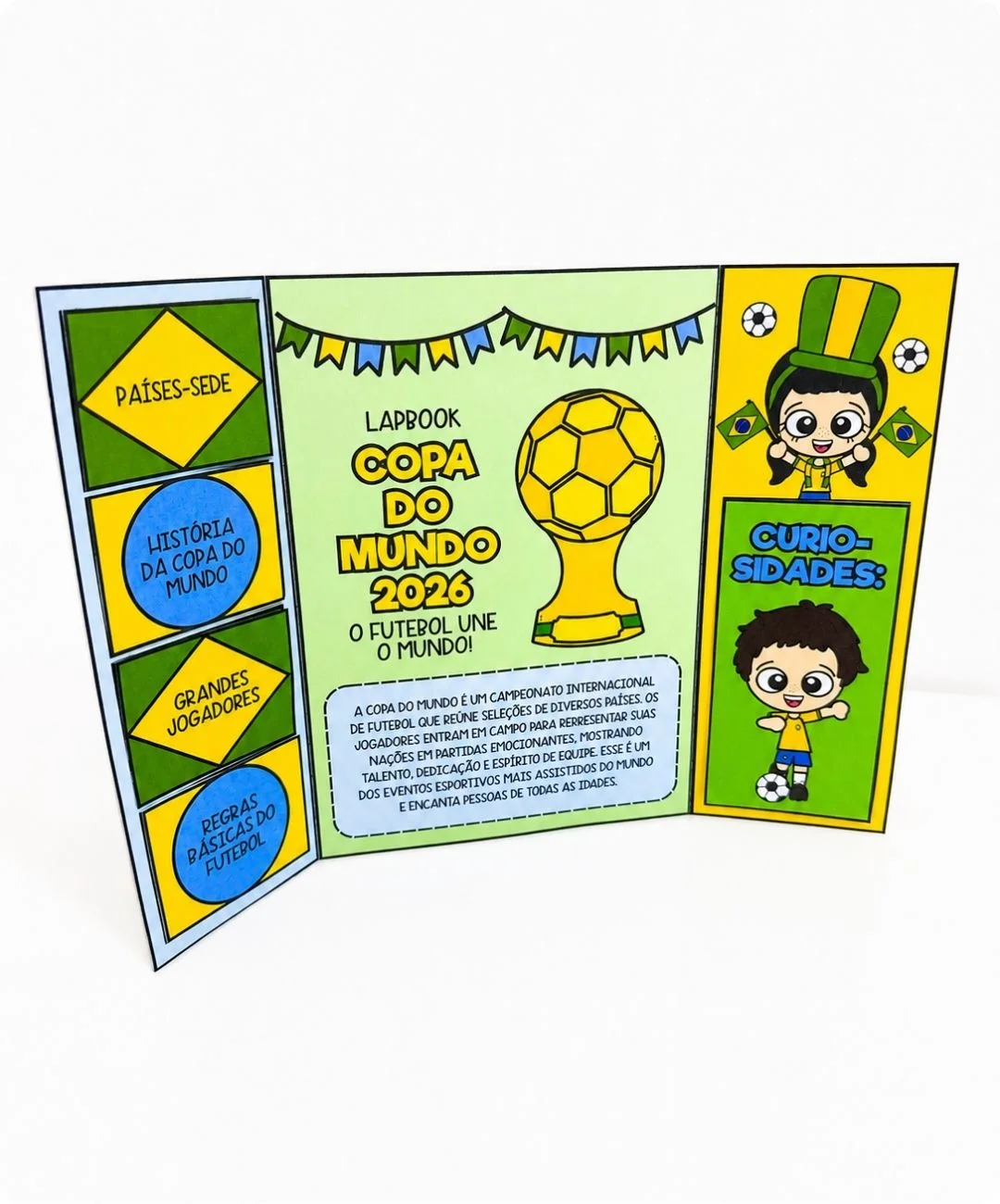 Lapbook de futebol para imprimir: Copa do Mundo 2026 — amostra 1: Do PDF à atividade na mesa dos alunos