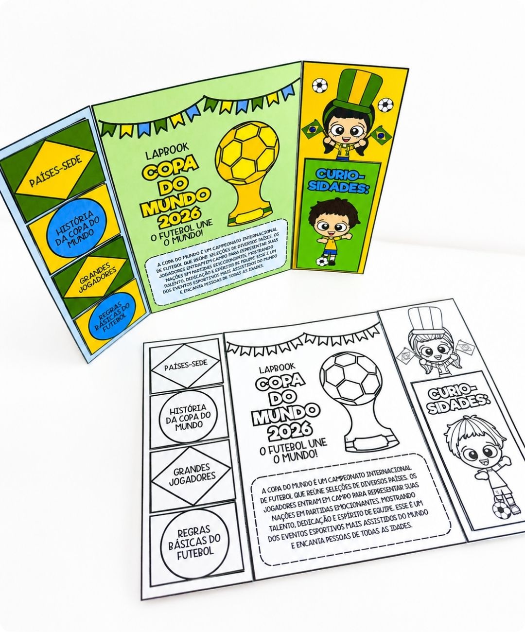 Lapbook de futebol para imprimir – Copa do Mundo 2026 — amostra 3: O que você recebe no PDF