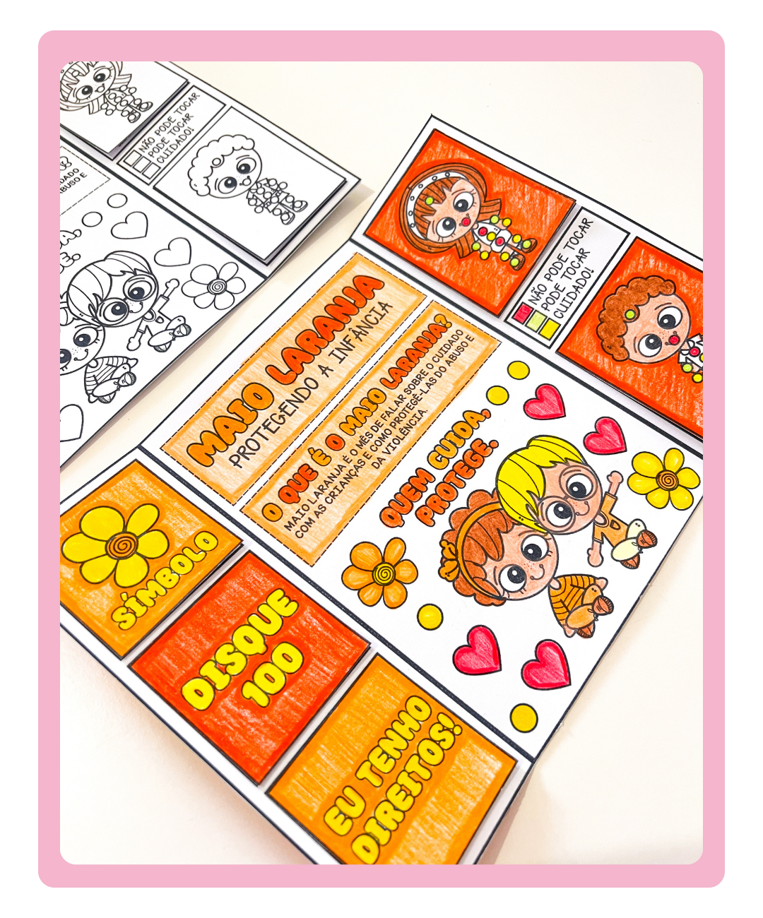 Lapbook de Maio Laranja para imprimir — amostra 3: Quais temas aparecem no PDF