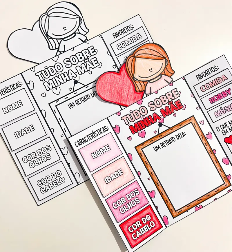Lapbook Dia das Mães: Tudo Sobre Minha Mãe para Colorir — amostra 2: O que vem no material