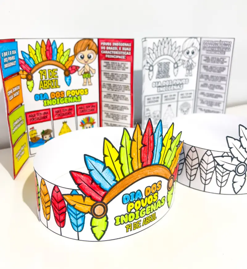 Lapbook Dia dos Povos Indígenas com Coroa para Colorir — amostra 1: Lapbook Dia dos Povos Indígenas para imprimir e colorir