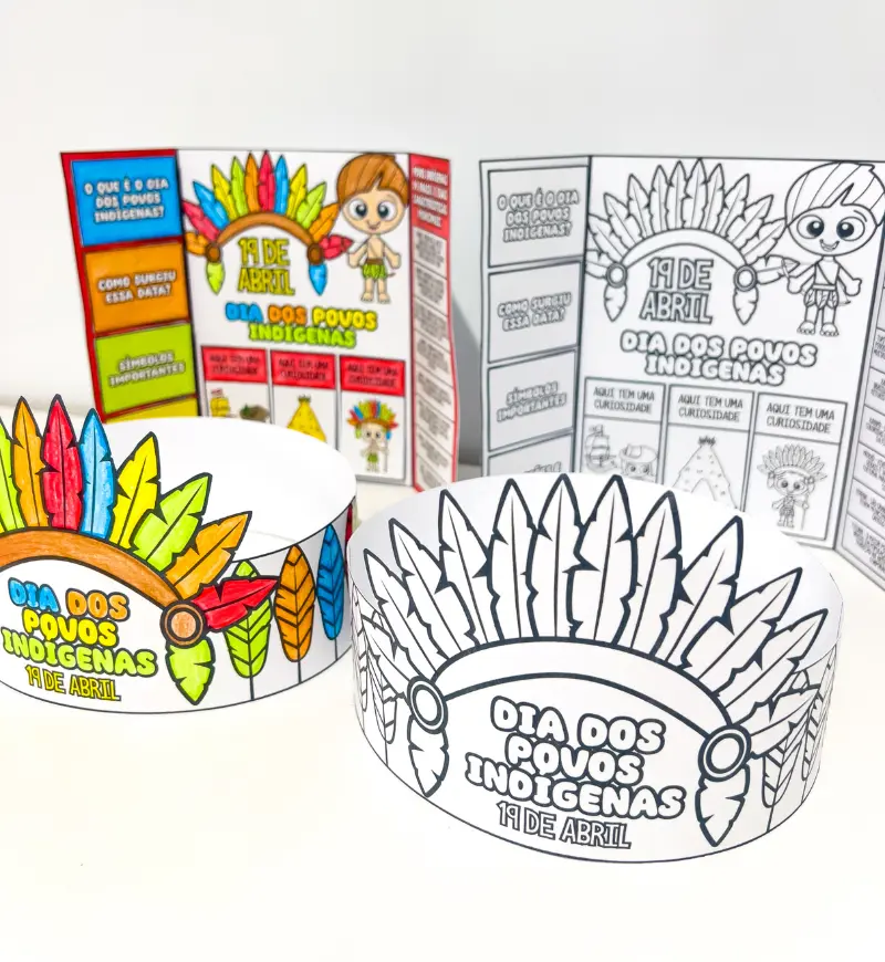 Lapbook Dia dos Povos Indígenas com Coroa para Colorir — História para Educação Infantil: Explore a história e a cultura…