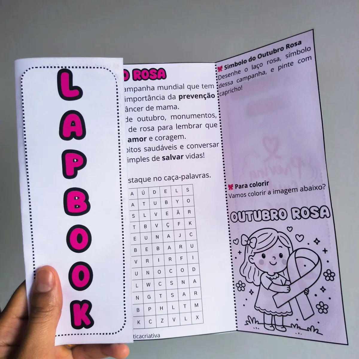 Lapbook Outubro Rosa – Atividade sobre Saúde e Prevenção — amostra 1: Aprenda sobre o Outubro Rosa de forma lúdica com um…