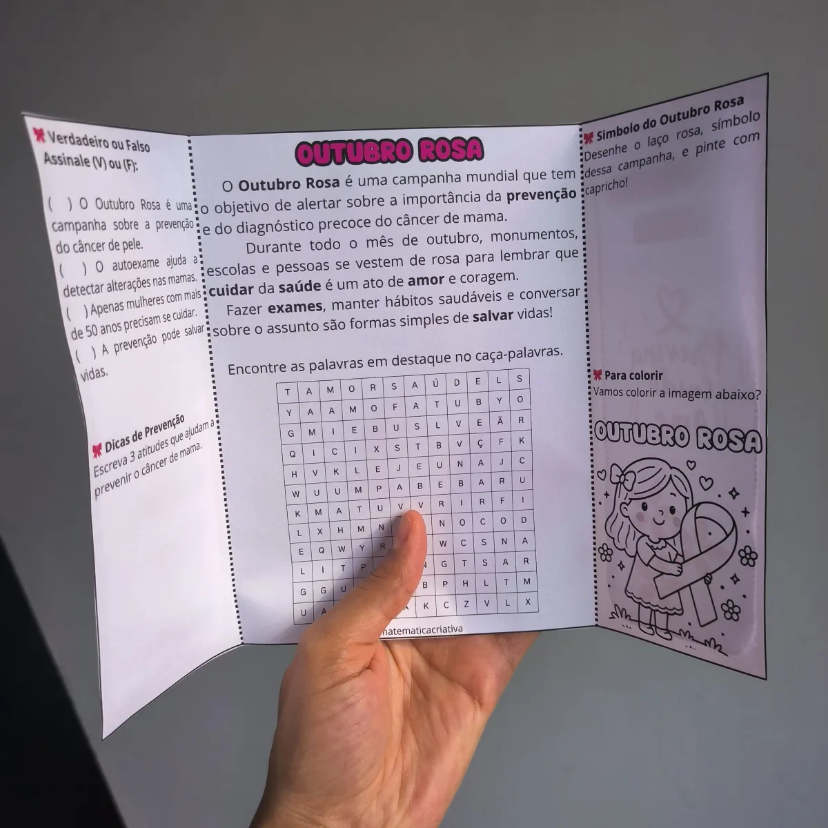 Lapbook Outubro Rosa – Atividade sobre Saúde e Prevenção — amostra 4: Aprenda sobre o Outubro Rosa de forma lúdica com um…