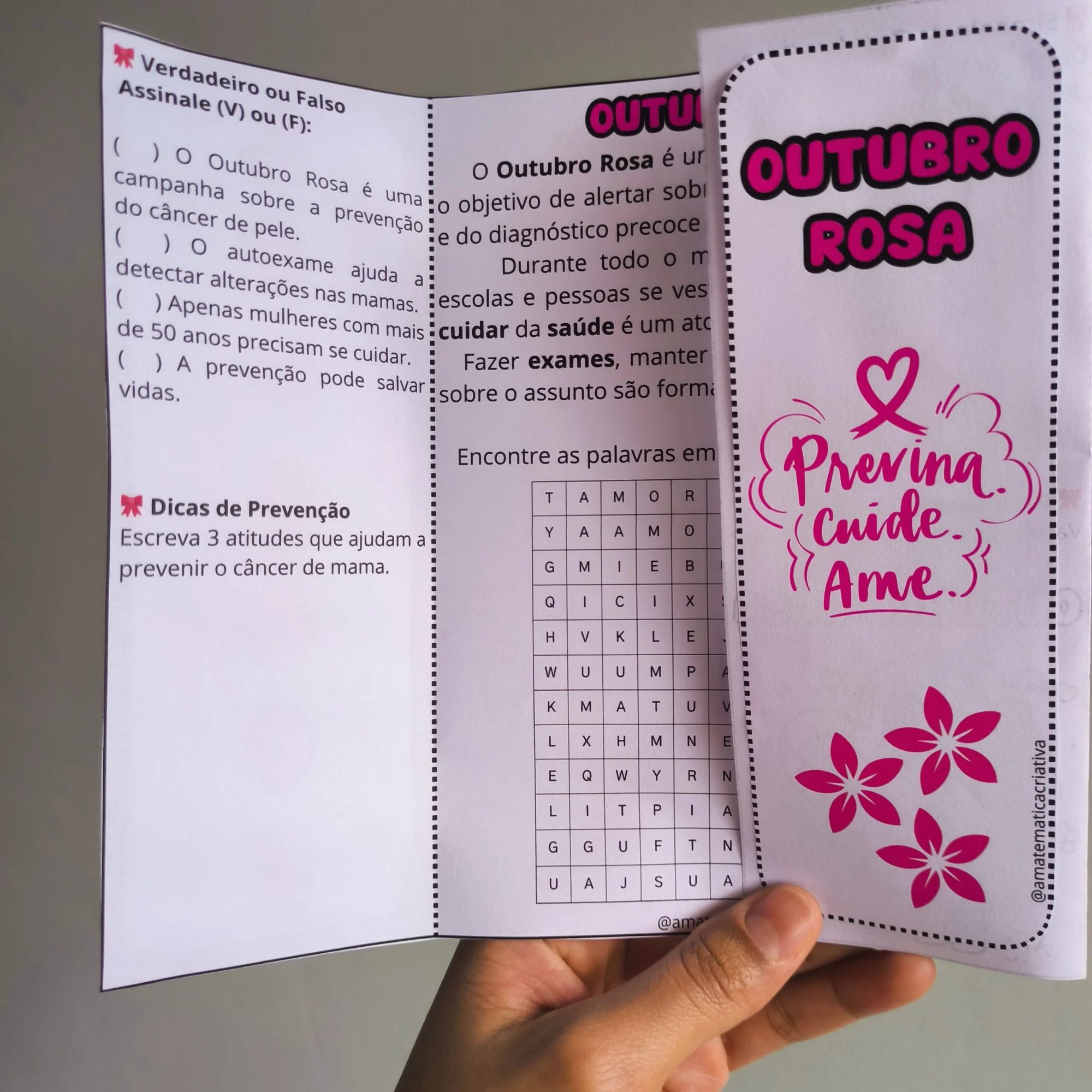 Lapbook Outubro Rosa - Previna, Cuide, Ame. — amostra 5: O Lapbook Outubro Rosa 🎀 é uma atividade que ajuda os alunos a…