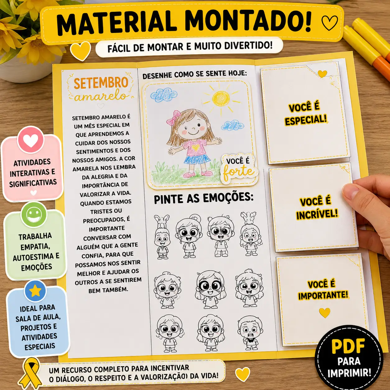 Lapbook Setembro Amarelo – Atividade Interativa Valorização da Vida — amostra 1: Um lindo Lapbook Setembro Amarelo para…