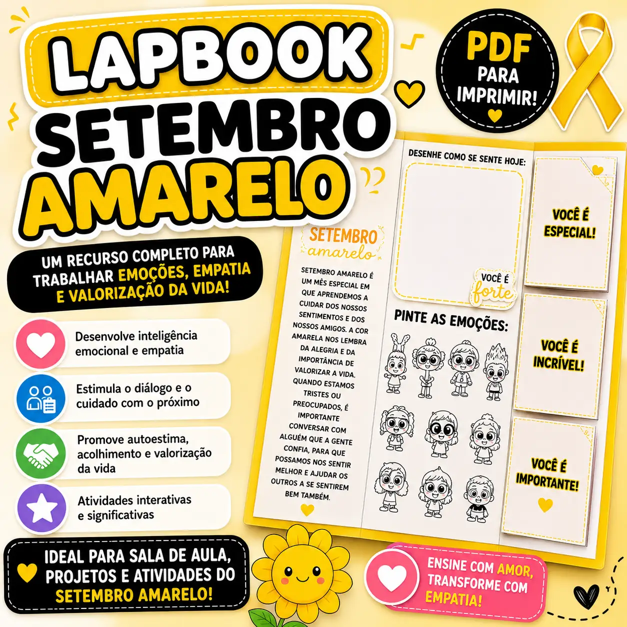 Lapbook Setembro Amarelo – Atividade Interativa Valorização da Vida — Alfabetização para Educação Infantil: Um lindo…