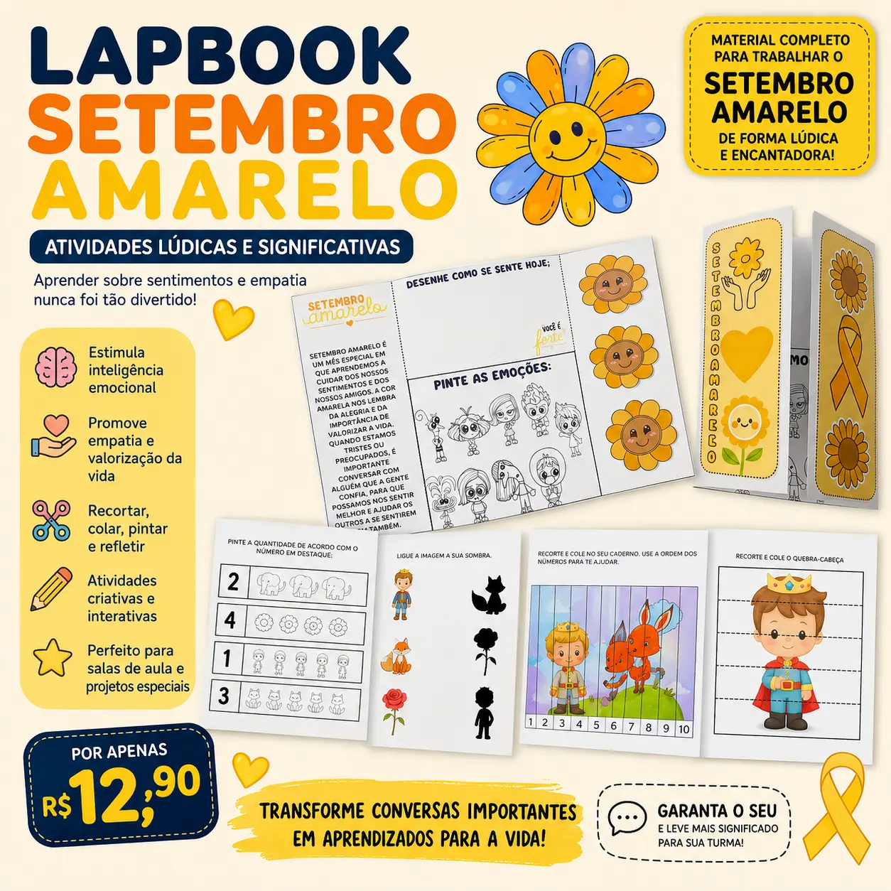 ➡️LAPBOOK SETEMBRO AMARELO - ATIVIDADE LÚDICA DE AUTOCUIDADO — capa do material