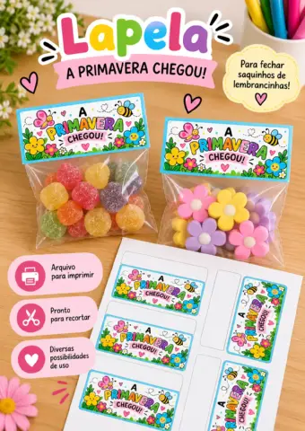 Lapela A Primavera Chegou! Fechamento de Saquinhos para Lembrancinhas — amostra 3: Uma lapela colorida e delicada para…