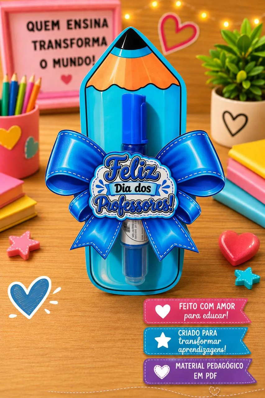 💙💗 LÁPIS MIMO – FELIZ DIA DOS PROFESSORES! ✏️🍎 — amostra 1: 📂 VOCÊ RECEBE: ✏️ 2 modelos por folha A4 💙 Modelo Azul 💗…