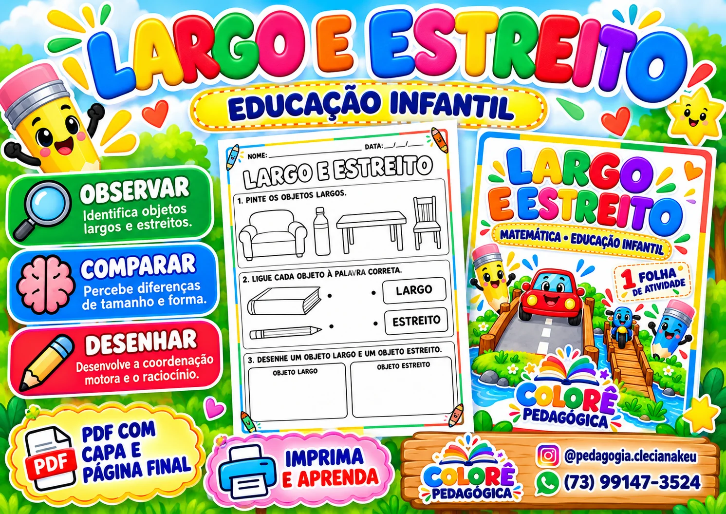 Largo e Estreito — Atividade de Matemática para Educação Infantil — capa do material