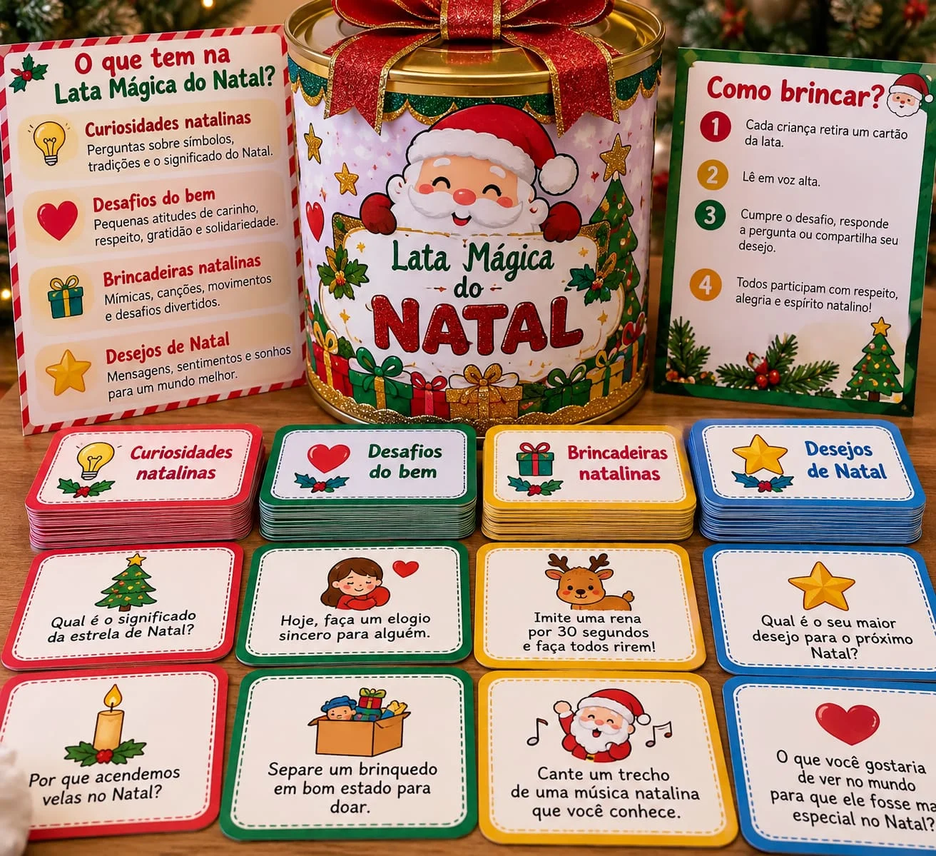 Lata Mágica do Natal – 32 Cartões Divertidos PDF pronto pra impressão — Jogos pedagógicos para Educação Infantil: Lata…