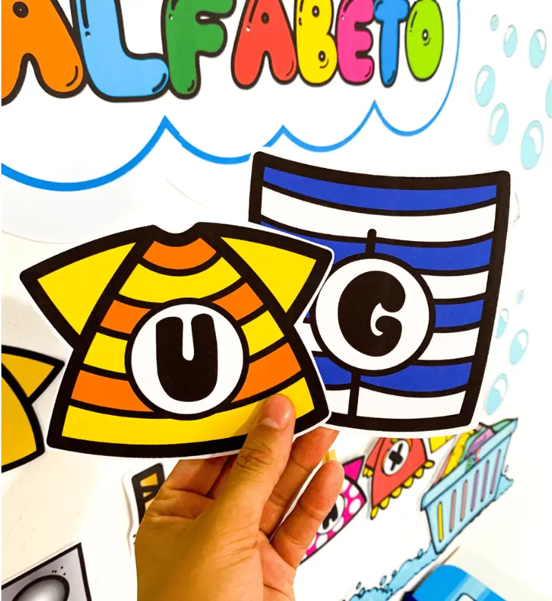 Lavanderia do Alfabeto: kit de letras para Educação Infantil — amostra 2: O que vem no material