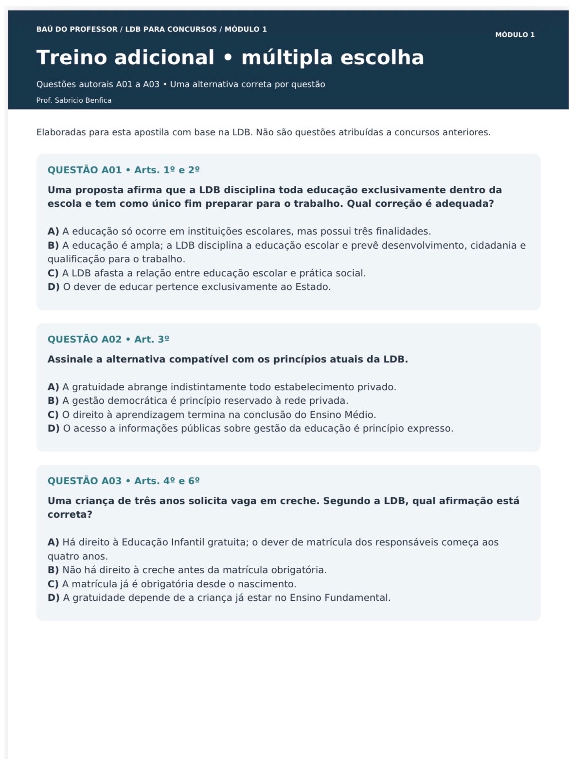 LDB para Concursos 2026: Apostila Completa com 130 Questões — amostra 4: Estude a LDB para concursos com 199 páginas, mapas…