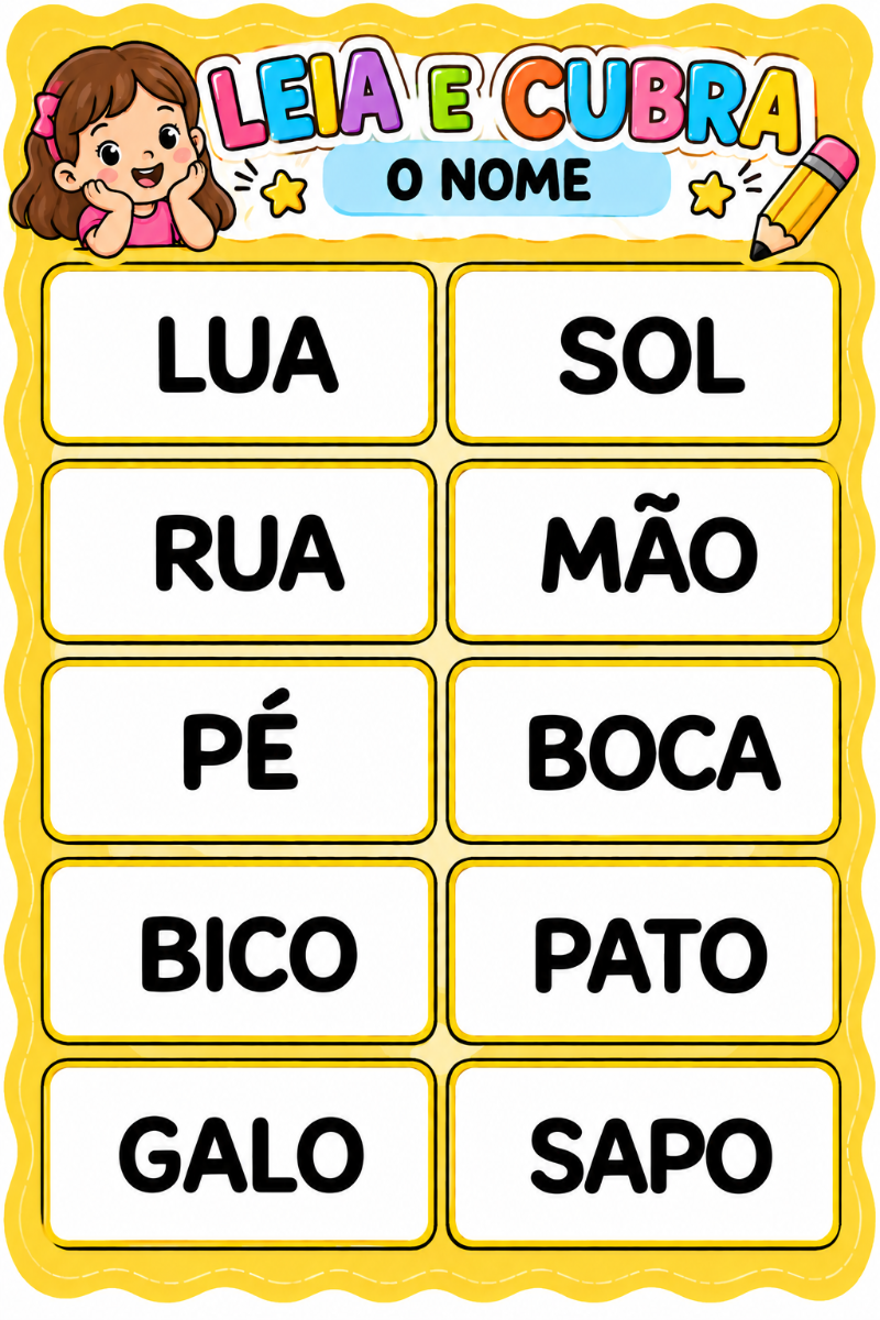 Leia e Cubra o Nome — Atividade de Alfabetização — amostra 2: Atividade de alfabetização para Educação Infantil e 1º ano,…