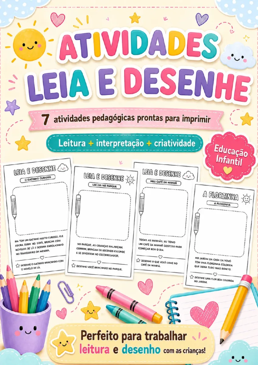 Leia E Desenhe – PDF para Imprimir | Educação Infantil — Alfabetização para Educação Infantil: LEIA E DESENHE Uma atividade…