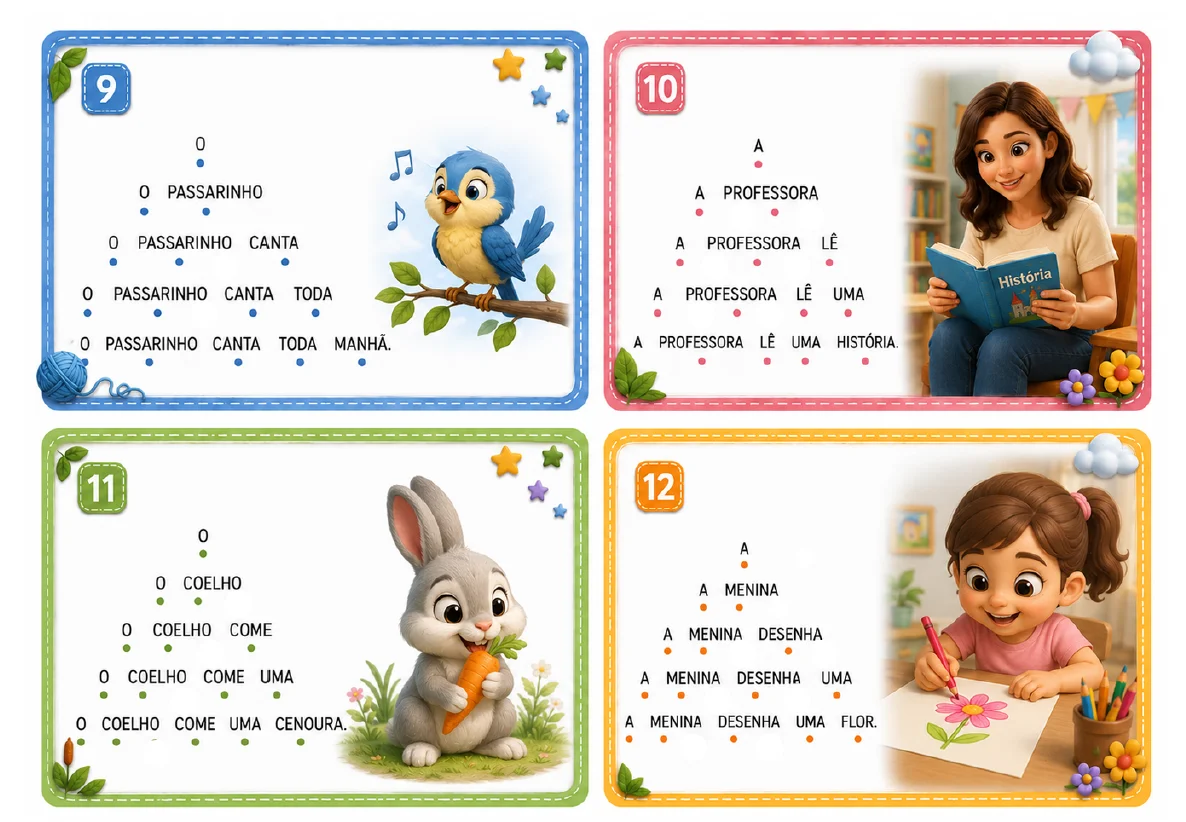 LEITURA EM PIRÂMIDE - FLUÊNCIA LEITORA ALFABETIZAÇÃO INICIAL — amostra 2: Uma palavra de cada vez.