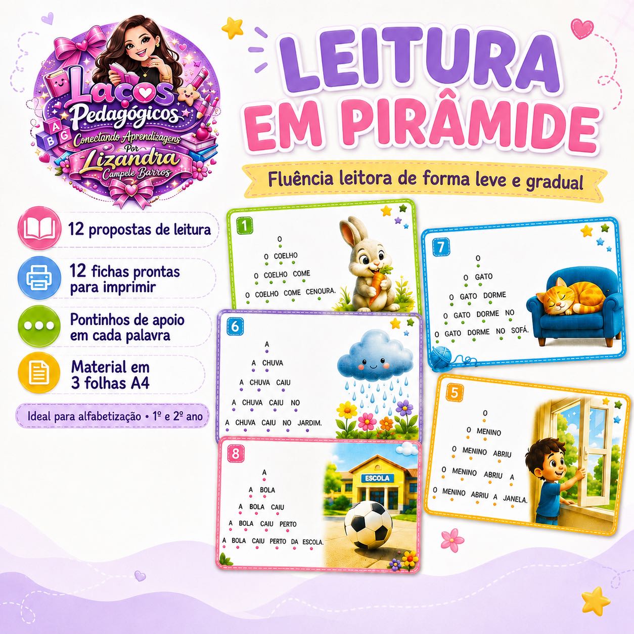 Leitura em Pirâmide: fluência leitora de forma leve e gradual — Alfabetização para 3º ano: Recurso lúdico com 12 propostas…