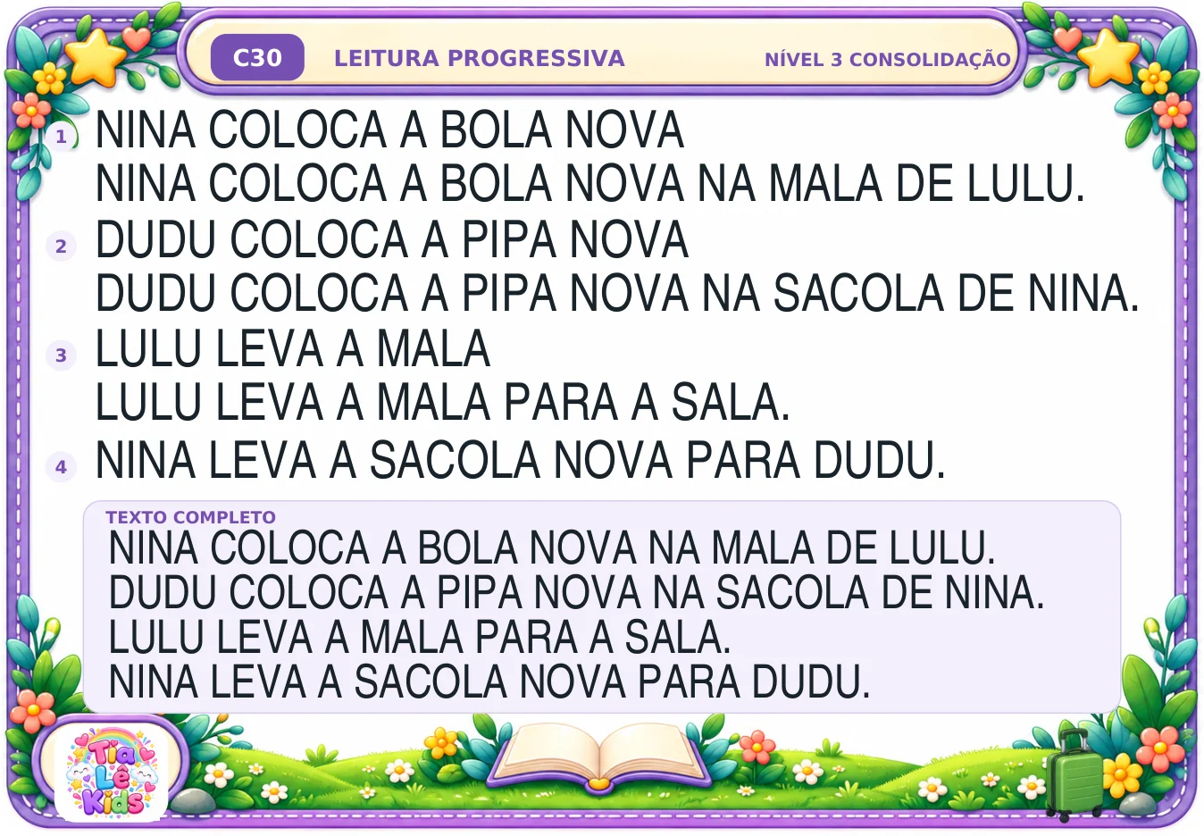 Leitura Progressiva-Kit de Consolidação-30 fichas com sílabas simples — amostra 6: 30 fichas de leitura progressiva,…