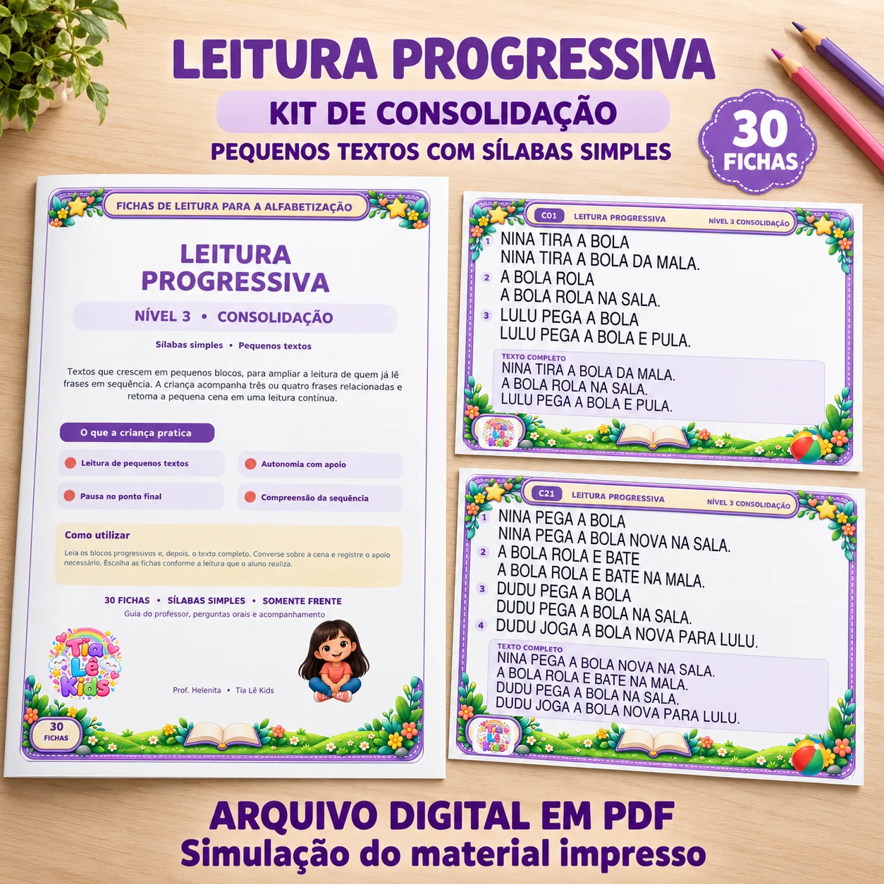 Leitura Progressiva-Kit de Consolidação-30 fichas com sílabas simples — capa do material