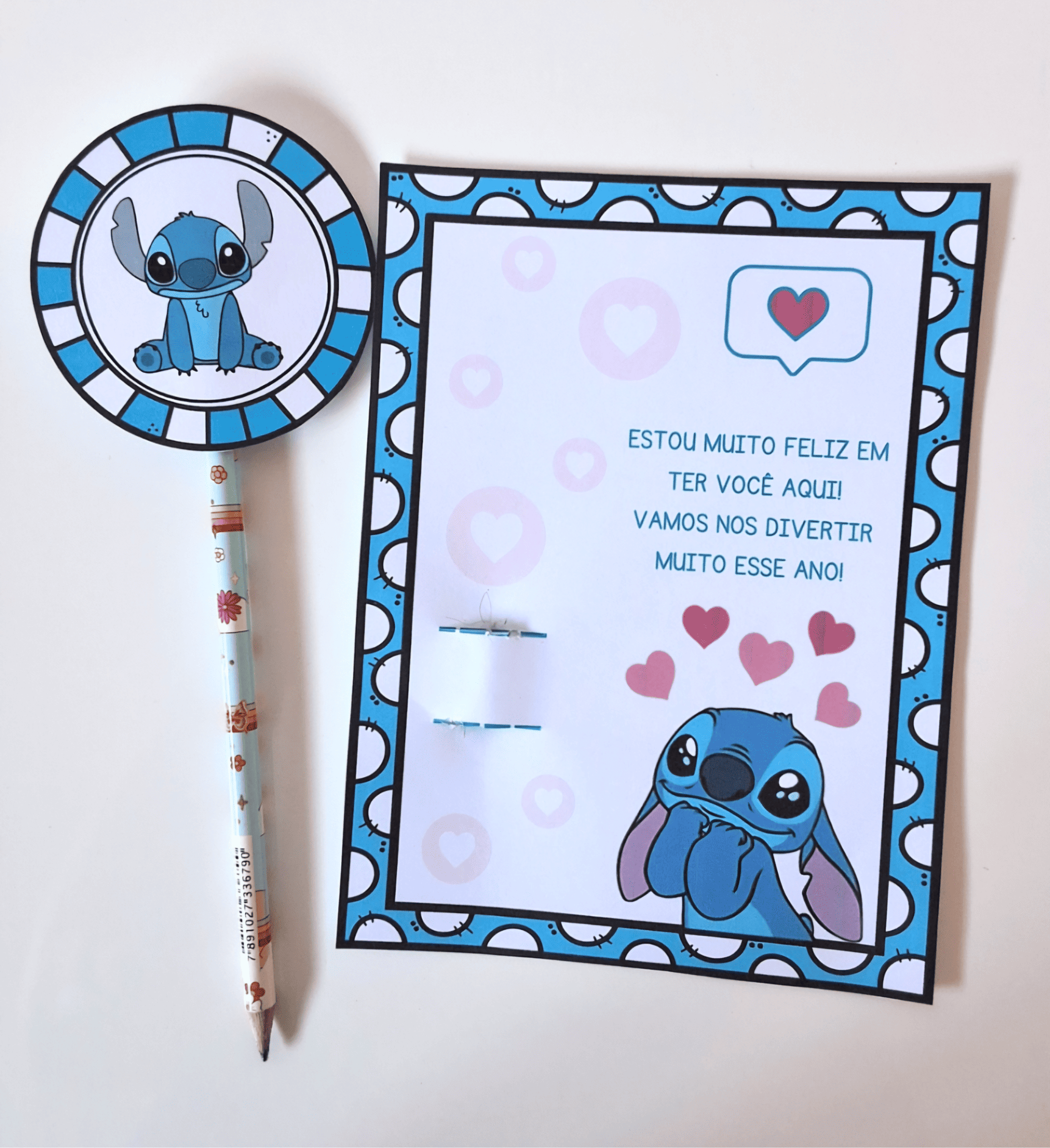 Lembrancinha de volta às aulas Stitch: cartão e ponteira — amostra 3: Como usar em sala de aula
