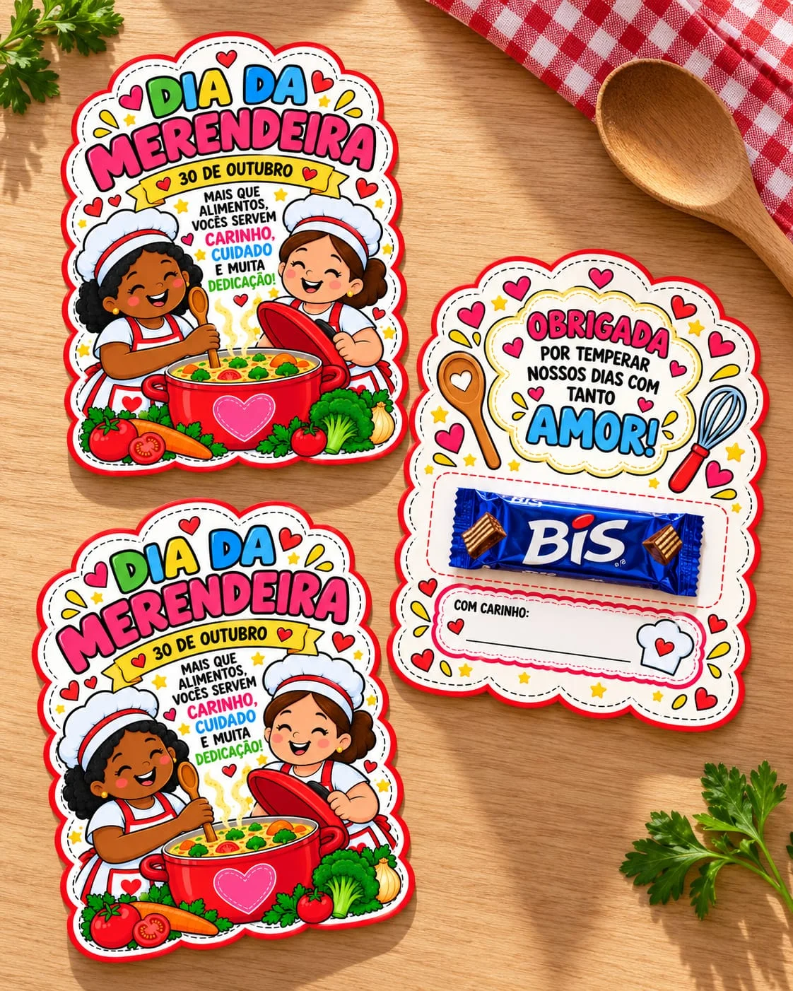 Lembrancinha Dia da Merendeira Escolar Painel PDF — amostra 4: Kit Dia da Merendeira com painel ampliado e cartão…