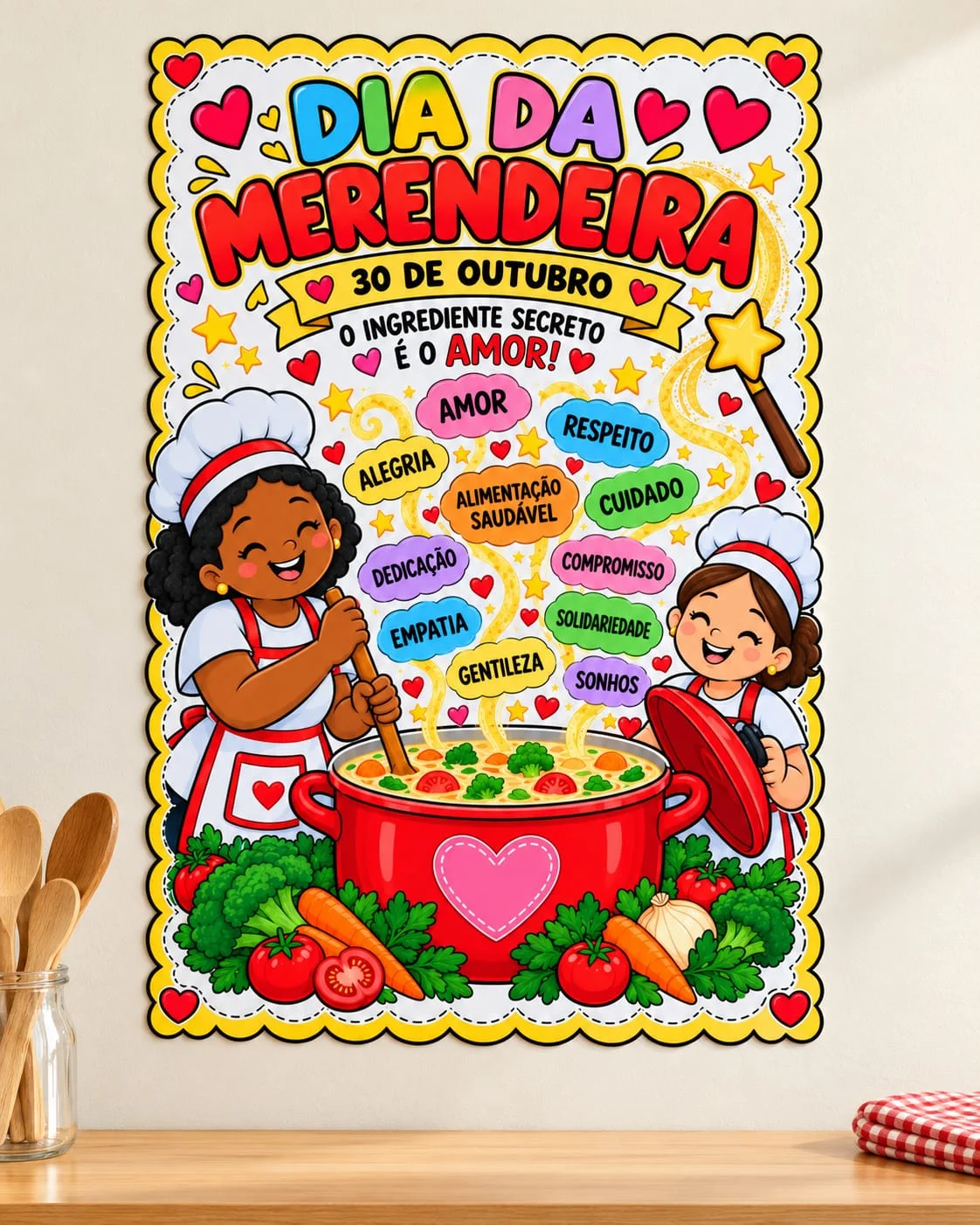 Lembrancinha Dia da Merendeira Escolar Painel PDF — amostra 5: Kit Dia da Merendeira com painel ampliado e cartão…