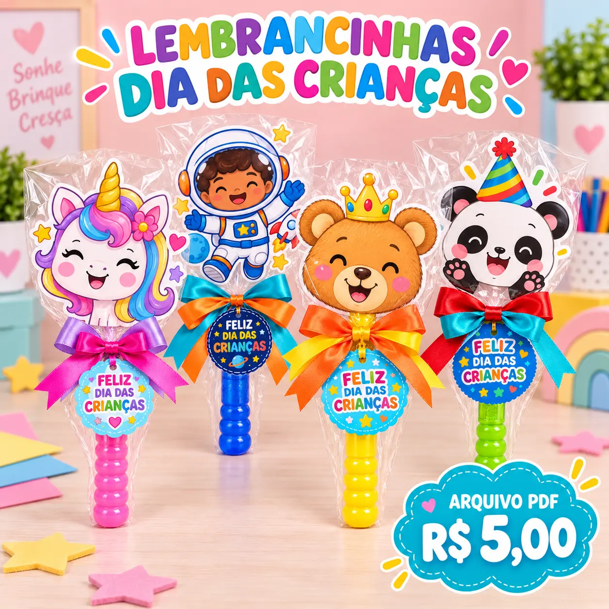 Lembrancinha Dia das Crianças com Sopra-Bolinha em PDF — amostra 1: Lembrancinha para o Dia das Crianças